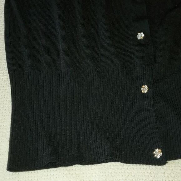 Debbie Morgan Black Unique Accent Gold like Floral Buttons LS Sz XL Cardigan - Picture 7 of 10